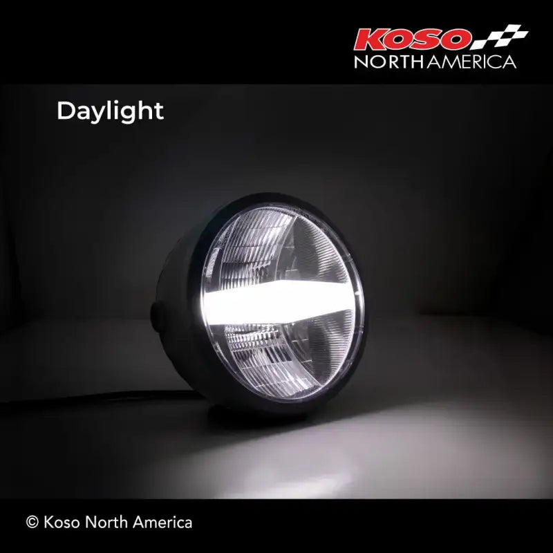 Round LED motorcycle headlight with daytime running light strip for RV parts & accessories