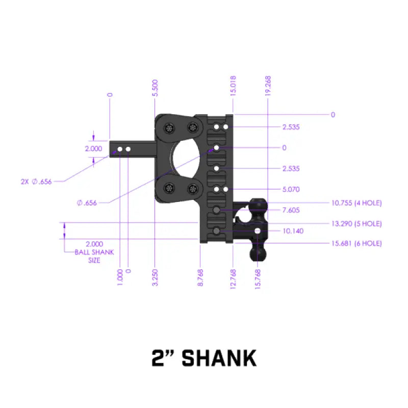 Technical drawing of a bow sight for GH-1125 Gen-Y Hitch The Boss Torsion-Flex 2.5 Shank 7