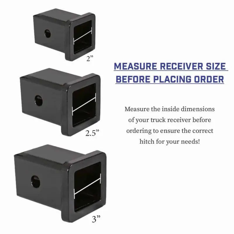 2-inch, 2.5-inch, 3-inch hitch receiver measurements and sizing guide for GH-1224 Gen-Y Hitch The Boss Torsion-Flex 2' Shank 5' D. Ensure proper fit by measuring your truck receiver before ordering.