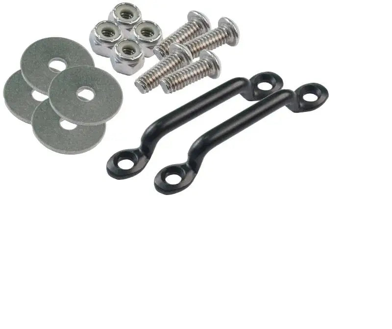 Hardware kit with black tie-down loops for secure footmans loop anchor setup