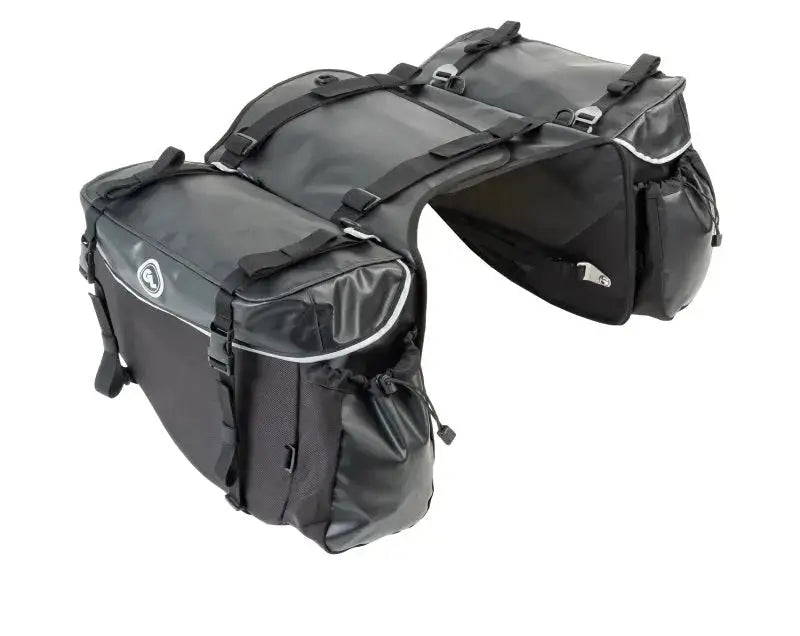 Black motorcycle saddlebags on Giant Loop Siskiyou Panniers 70L for adventure rides