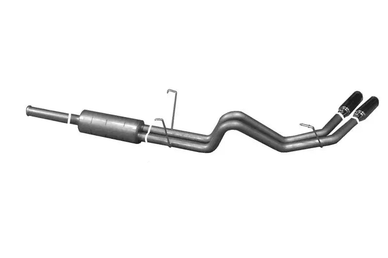 Automotive exhaust system with dual mufflers and polished tips for Toyota Tundra dual sport exhaust