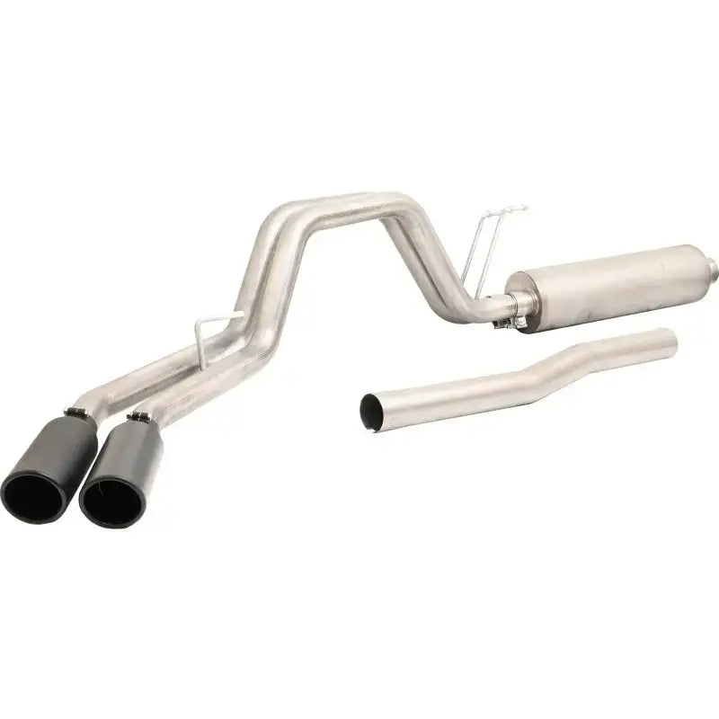 Gibson dual sport exhaust for Ford F250 with 2-inch polished stainless black tips