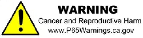 Warning sign about cancer and reproductive harm on Gibson Polaris RZR UTV beauty plate in black ceramic
