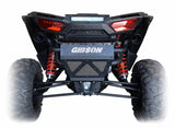 Rear view of black Gibson Polaris RZR UTV beauty plate on Polaris RZR off-road vehicle