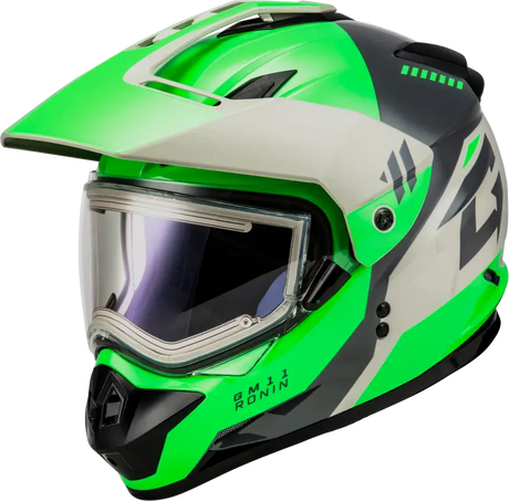 Gm 11s Ronin Snow Helmet W/ Elec Shield Green/Grey Sm