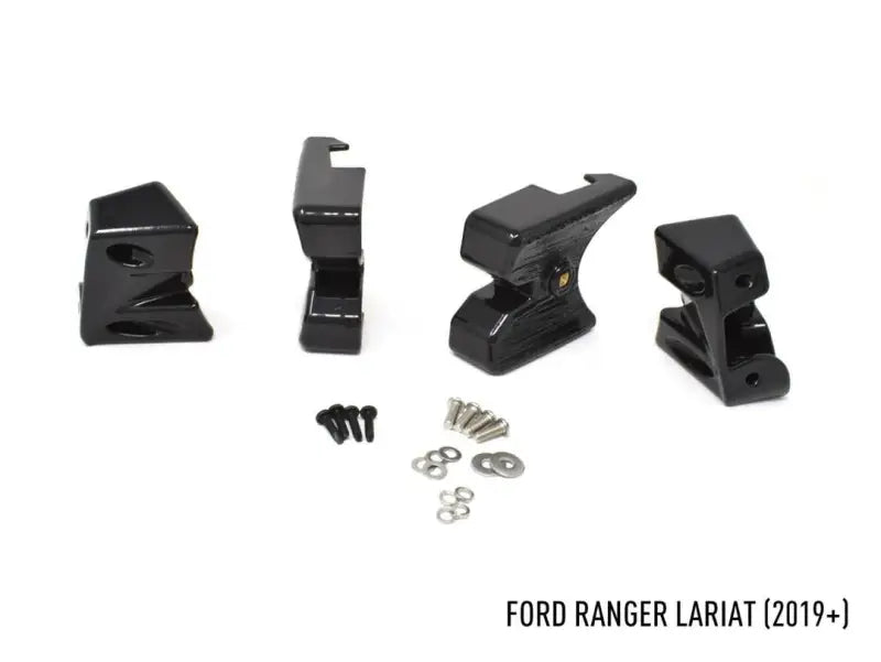 Black truck bed mounting brackets and hardware for Ford Ranger Lariat 2019+ grille install