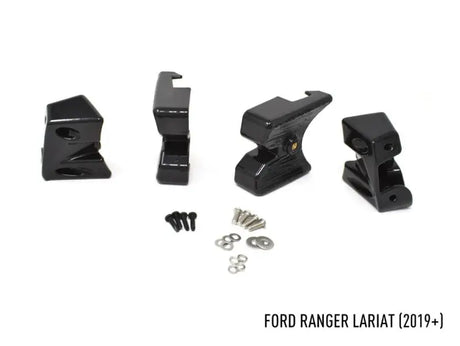 Black truck bed mounting brackets and hardware for Ford Ranger Lariat 2019+ grille install