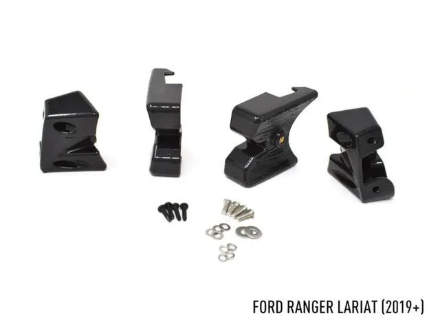 Black truck bed mounting brackets and hardware for Ford Ranger Lariat 2019+ grille install
