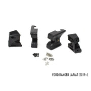 Black truck bed mounting brackets and hardware for Ford Ranger Lariat 2019+ grille install