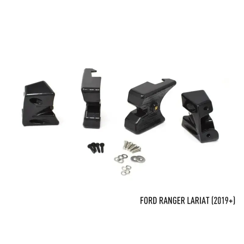 Black truck bed mounting brackets and hardware for Ford Ranger Lariat 2019+ grille install