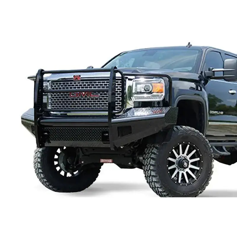 Black GMC truck with aftermarket Ranch Bumper and Grill Guard GM14-S3160-1 Fab Fours