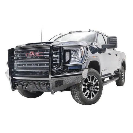 GM20-S5060-1 Fab Fours Black Steel Front on a rugged GMC truck, providing durable protection and stylish design with a sleek black steel finish.