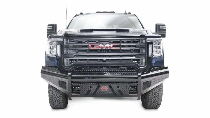 GM20-S5061-1 Fab Fours Black Steel Front bumper installed on a rugged GMC truck for enhanced protection and style.