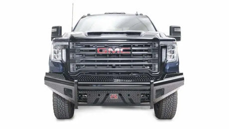 GM20-S5061-1 Fab Fours Black Steel Front bumper installed on a GMC truck, showcasing its rugged design and premium black steel construction.