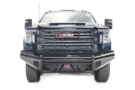 GM20-S5061-1 Fab Fours Black Steel Front bumper installed on a rugged GMC truck for enhanced protection and style.
