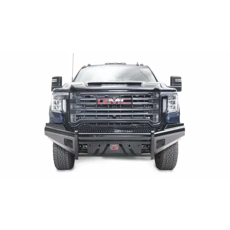 GM20-S5061-1 Fab Fours Black Steel Front bumper installed on a rugged GMC truck for enhanced protection and style.