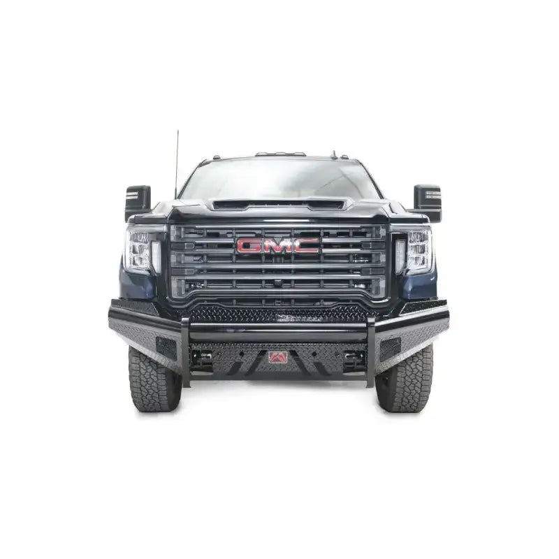 GM20-S5061-1 Fab Fours Black Steel Front bumper on a GMC vehicle, showcasing rugged design and ultimate front-end protection.