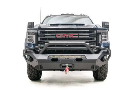GM20-X5052-1 Fab Fours Matrix Front Pr rugged front bumper, black GMC truck, sleek design, off-road protection.