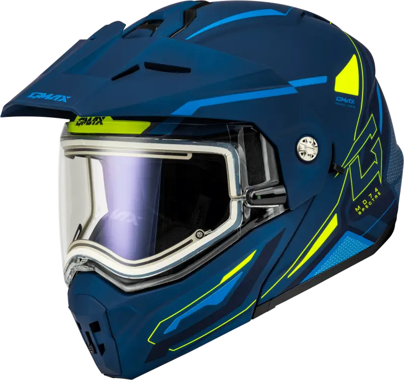Md-74S Spectre Snow Helmet W/ Elec Shield Matte Blue/Grn Sm
