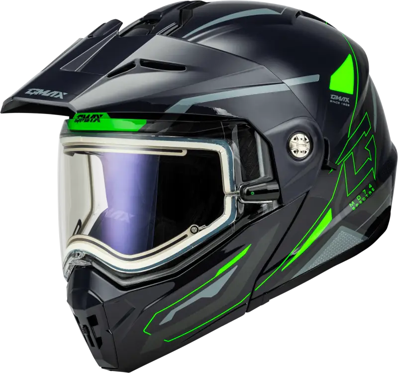 Md-74S Spectre Snow Helmet W/ Elec Shield Grey/Neon Green Xs
