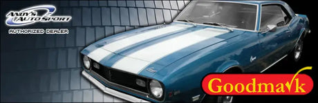Blue vintage Camaro with GMK402153770P Goodmark roof rail strips installed