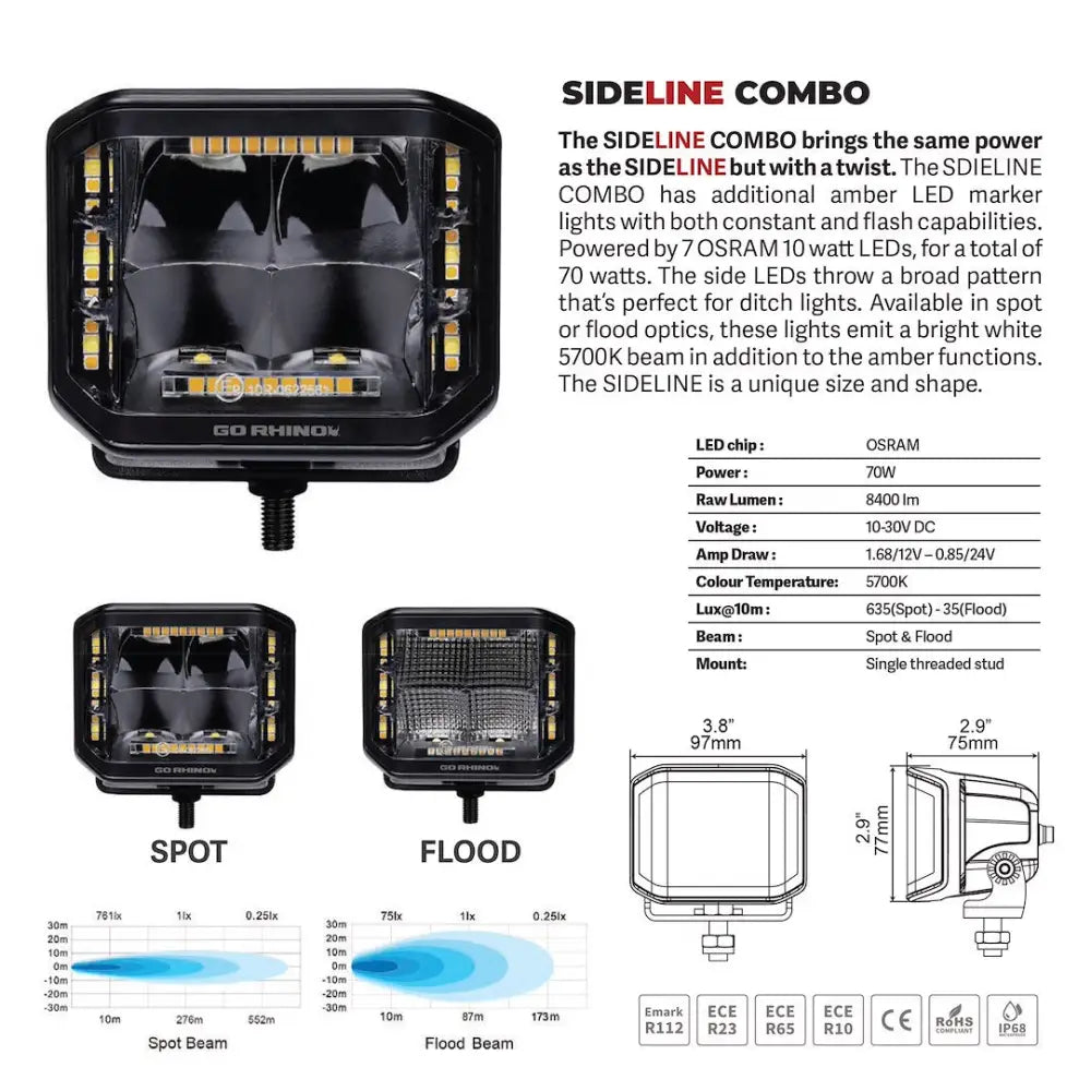 GO Rhino Stem Mount Installation Driving/ Fog Light 750700322FCS - Black Out Combo Series Lights Pai