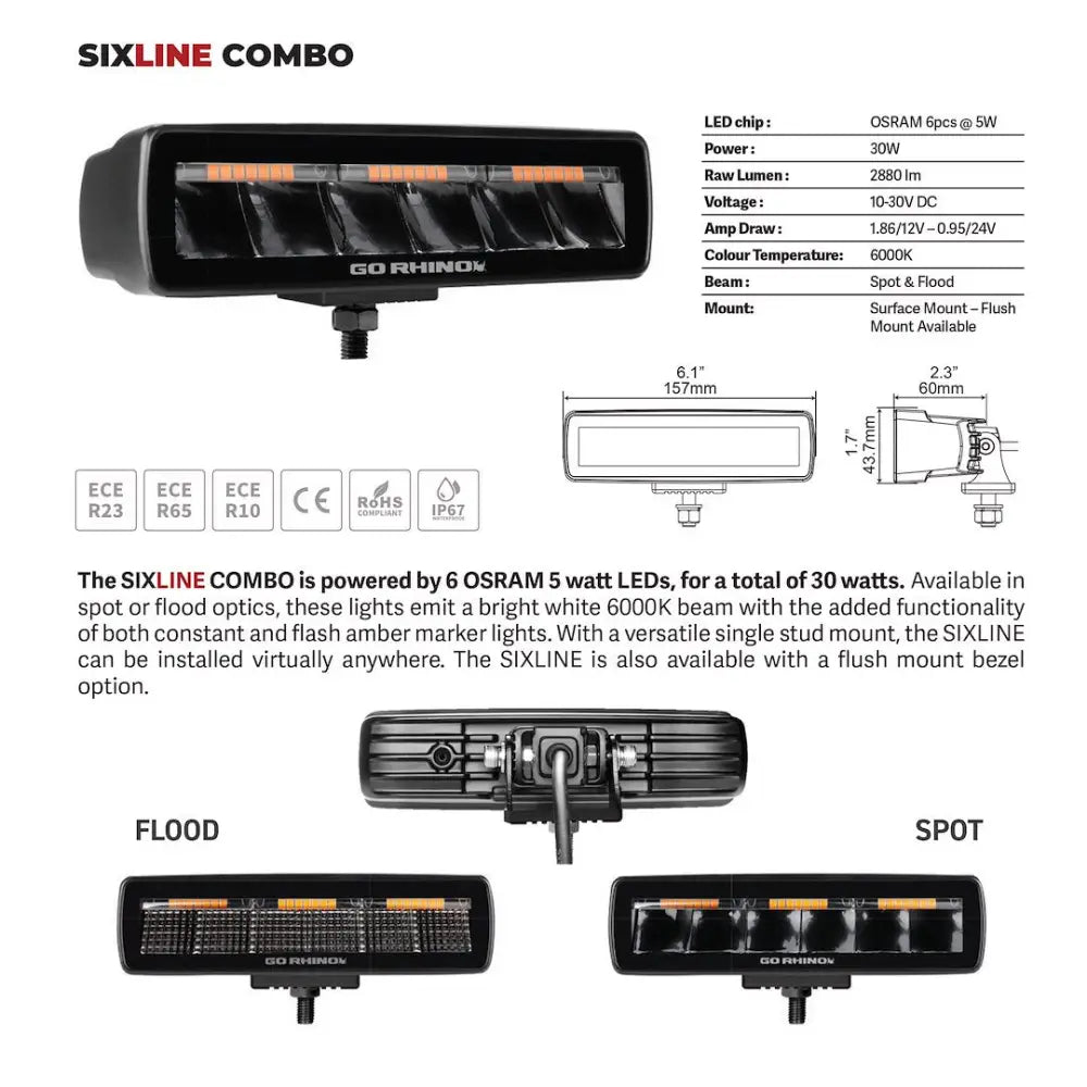 GO Rhino Stem Mount Installation Light Bar 750600622SBS - Black Out Combo Series Lights Pai