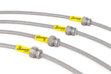 Braided stainless steel brake line kit for Mazda Protege rear disc brakes with yellow labels