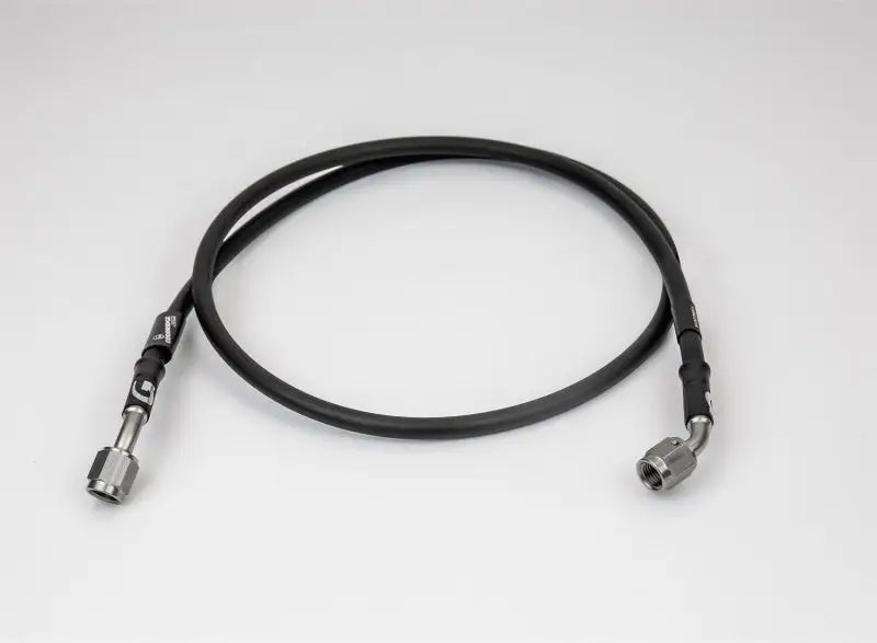 Black hydraulic hose with metal fittings for Subaru WRX STI clutch line upgrade