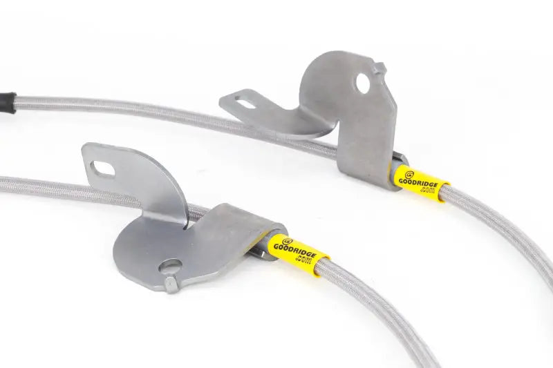 Gray brake cables with metal brackets for Ford F-150 SS brake lines