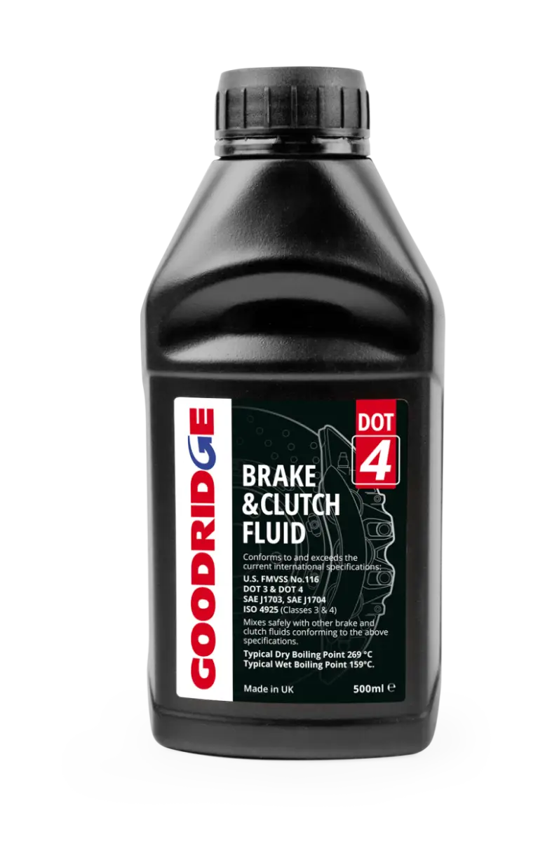 Black bottle of Goodridge 500ML Performance Dot 4 brake fluid for your car braking system