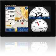 GP1871F Furuno marine chart plotter and CHIRP sounder with 7-inch display showing navigational charts and speedometer readings.