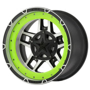 Black and silver wheel with a green rim, perfect 22x10 midspoke Wheel Pros upgrade