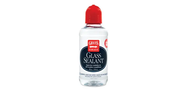 Griots Garage Glass Sealant in clear bottle with red cap, perfect garage glass sealant