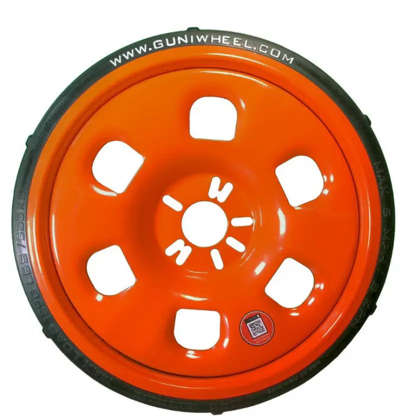 Orange steel wheel with tire for GW.2412 Guniwheel Guninut M12 Open F Thread