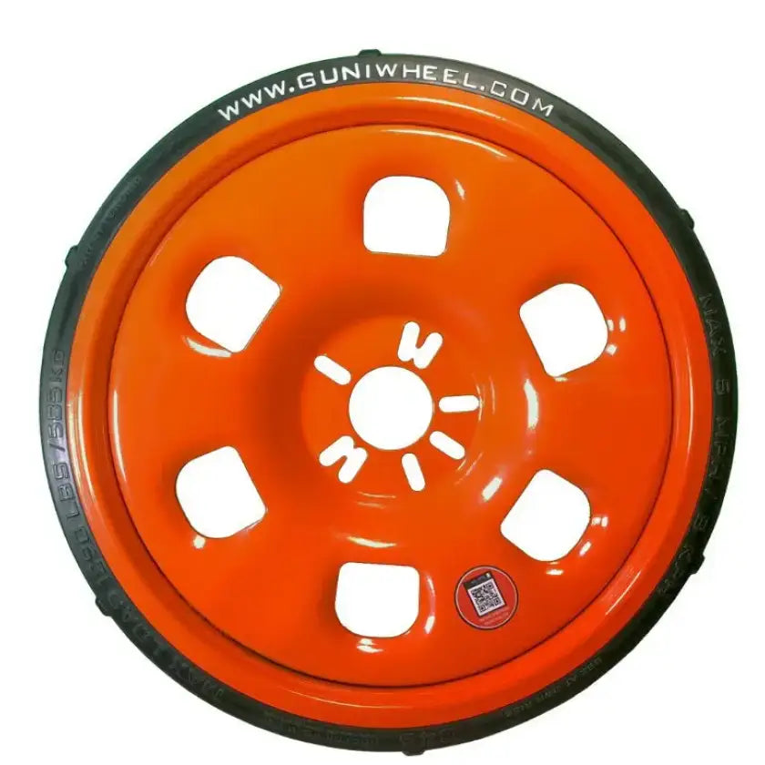 Orange steel wheel with tire for GW.2412 Guniwheel Guninut M12 Open F Thread