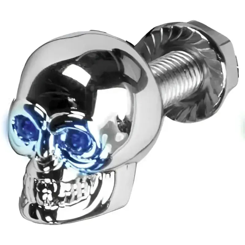 H040079 Lighted Skull Lic Plate Screw Blue