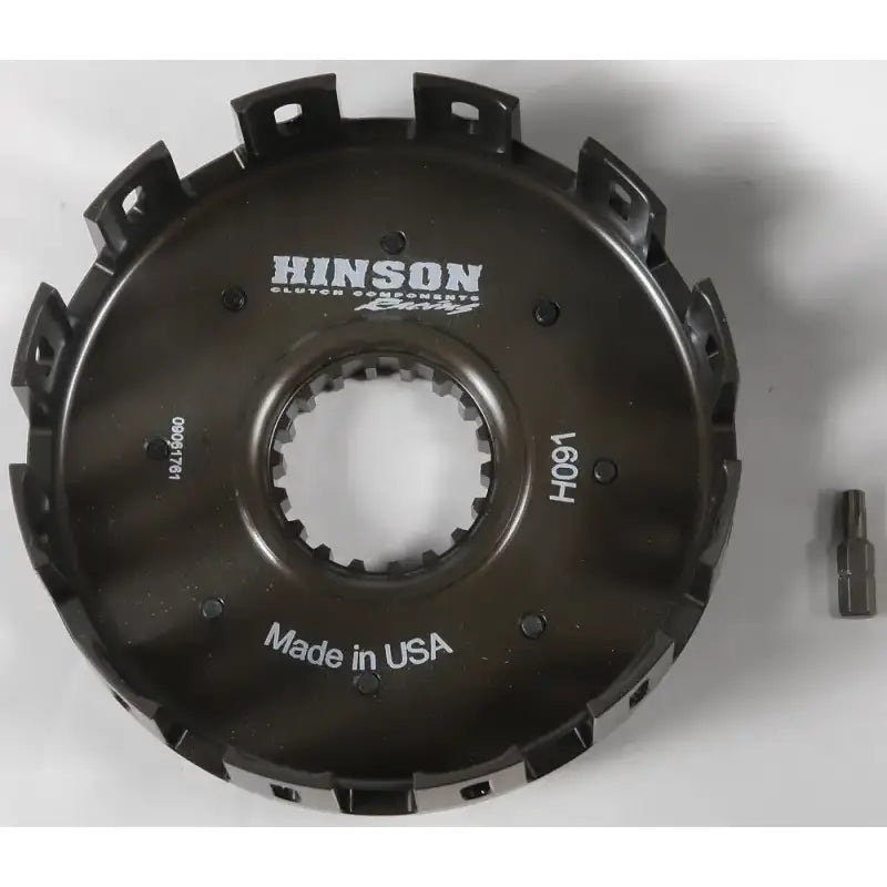 Dark gray metal clutch basket with splined center hole for KTM high performance clutch