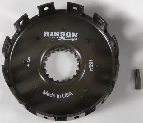 Dark gray metal clutch basket with splined center hole for KTM high performance clutch