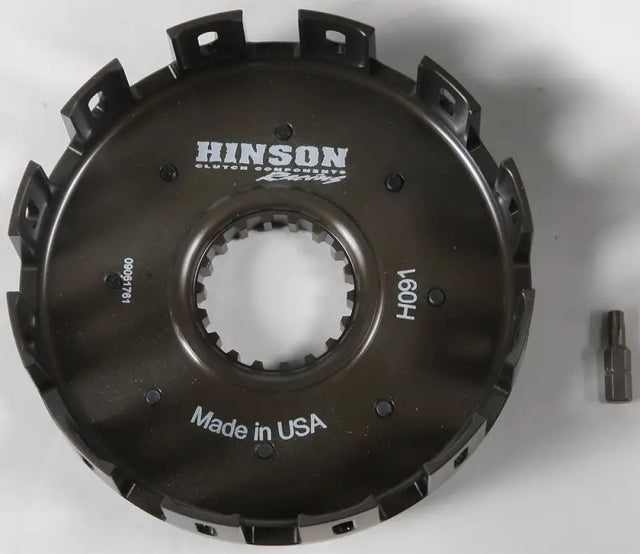 Dark gray metal clutch basket with splined center hole for KTM high performance clutch