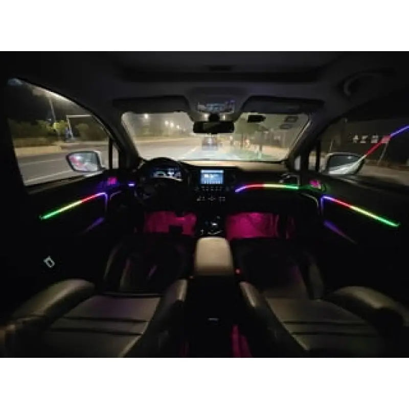 Car interior with colorful LED lighting showcasing H11B HID replacement single beam upgrade