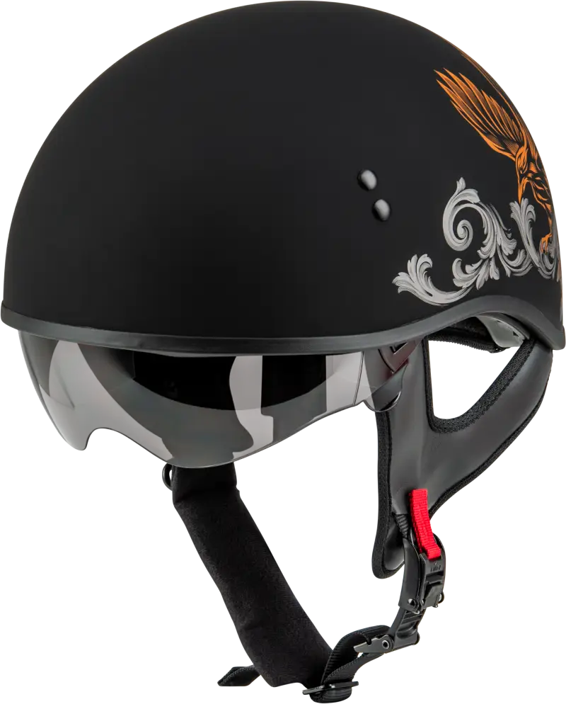Black Corvus Helmet with eagle design from HH-65 Naked collection in matte black silver orange