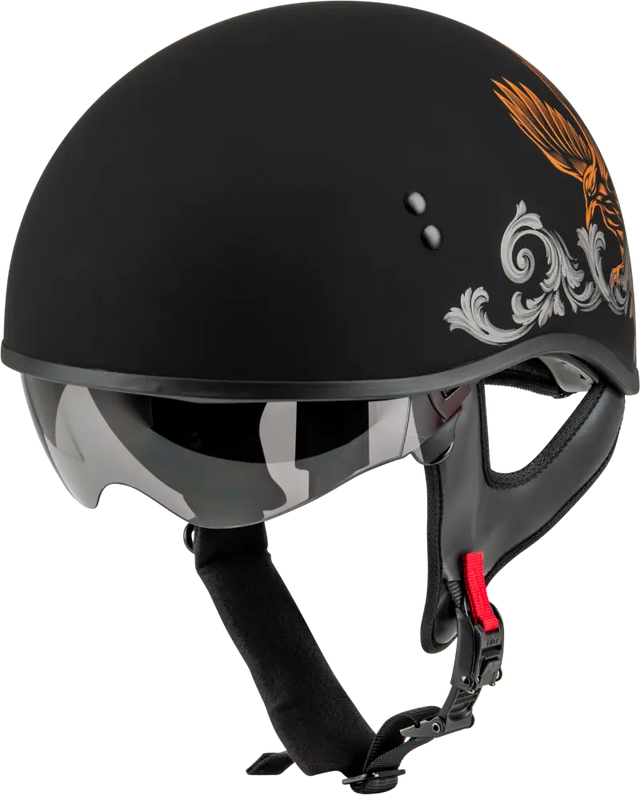 Black Corvus Helmet with eagle design from HH-65 Naked collection in matte black silver orange