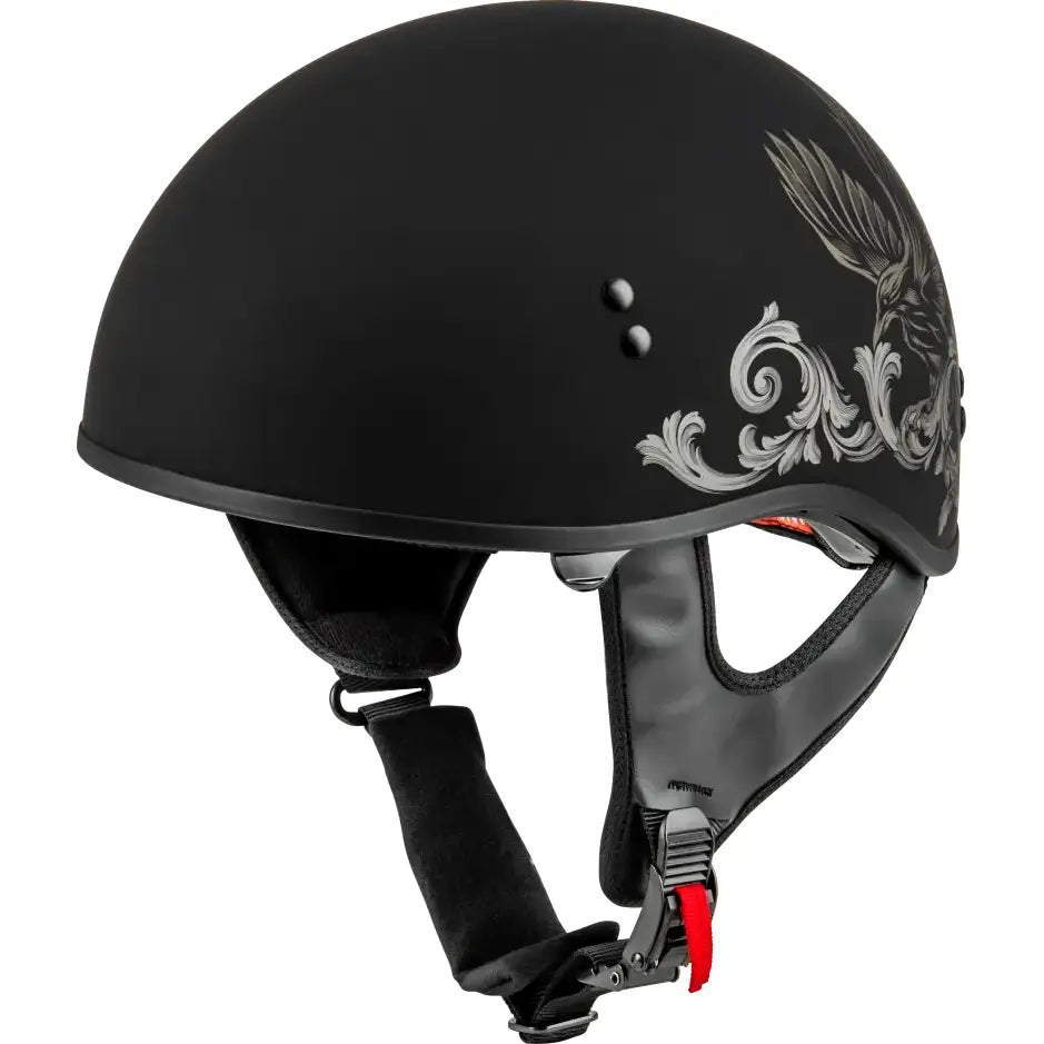 Black matte Corvus helmet with eagle design for HH-65 Corvus motorcycle riding