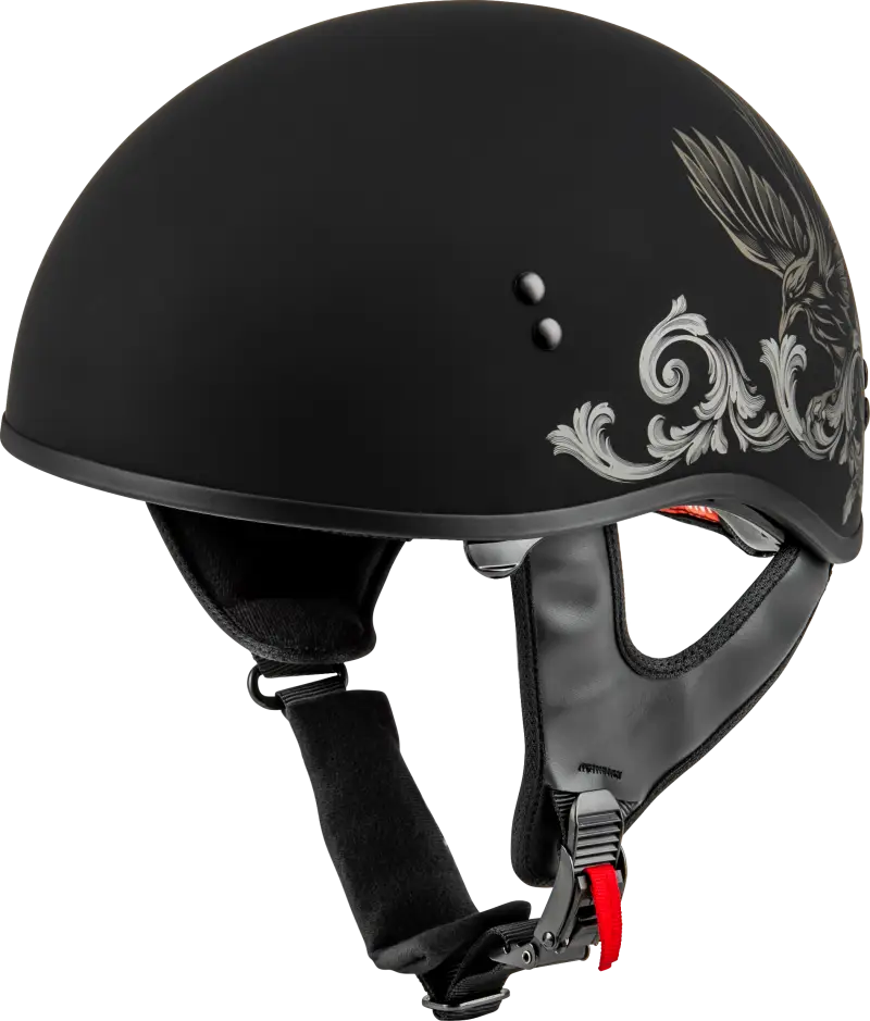 Black matte Corvus helmet with eagle design for HH-65 Corvus motorcycle riding