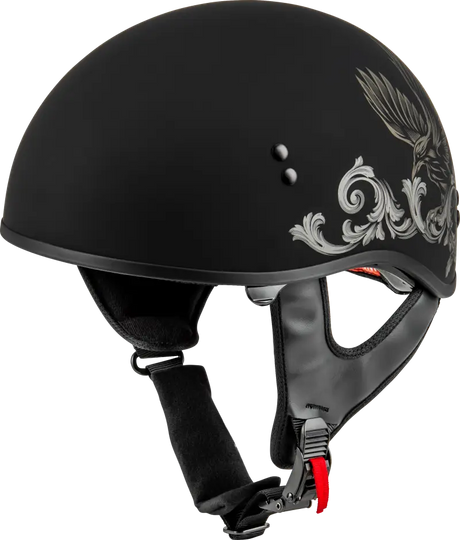 Black matte Corvus helmet with eagle design for HH-65 Corvus motorcycle riding