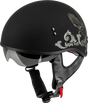 Black matte Corvus helmet with an eagle design for HH-65 Corvus style riding gear