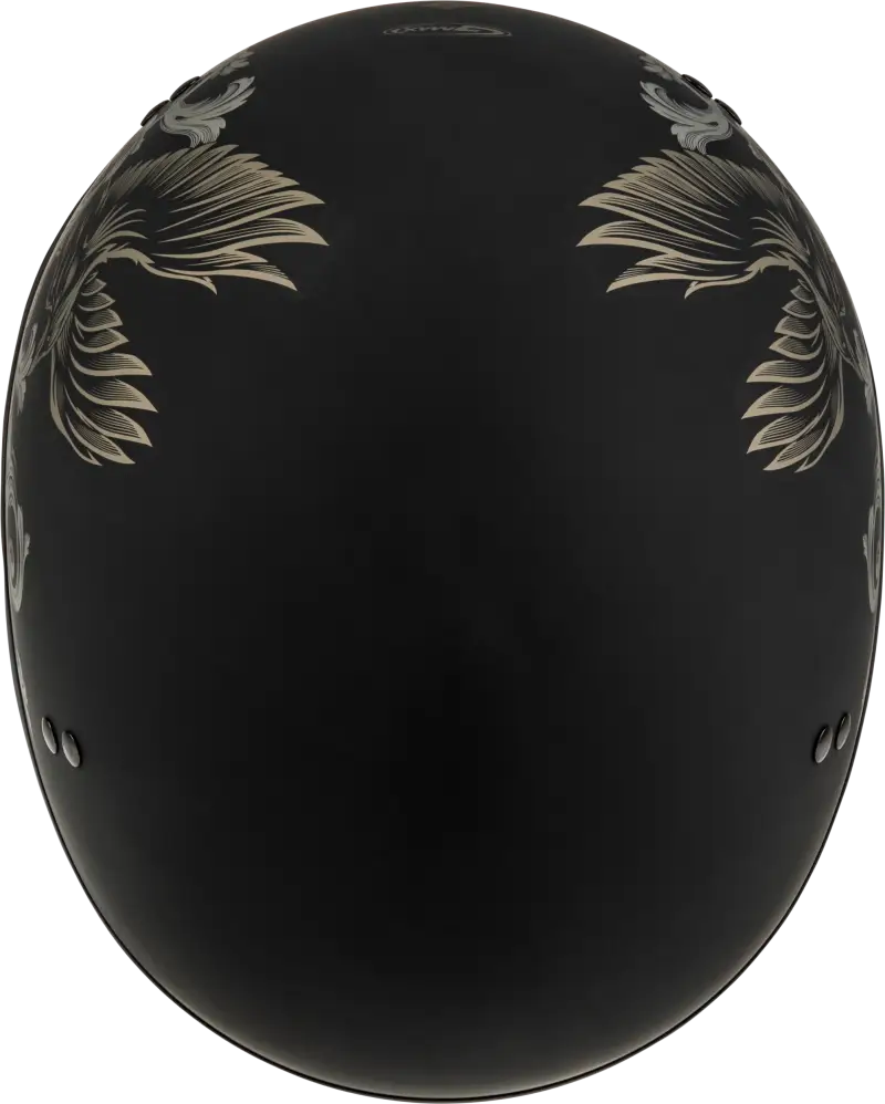 Black matte hh-65 corvus helmet with winged designs for stylish protection