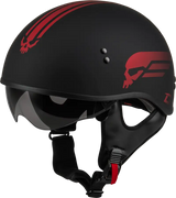 Black hh-65 Retribution helmet with red skull designs for stylish riding gear